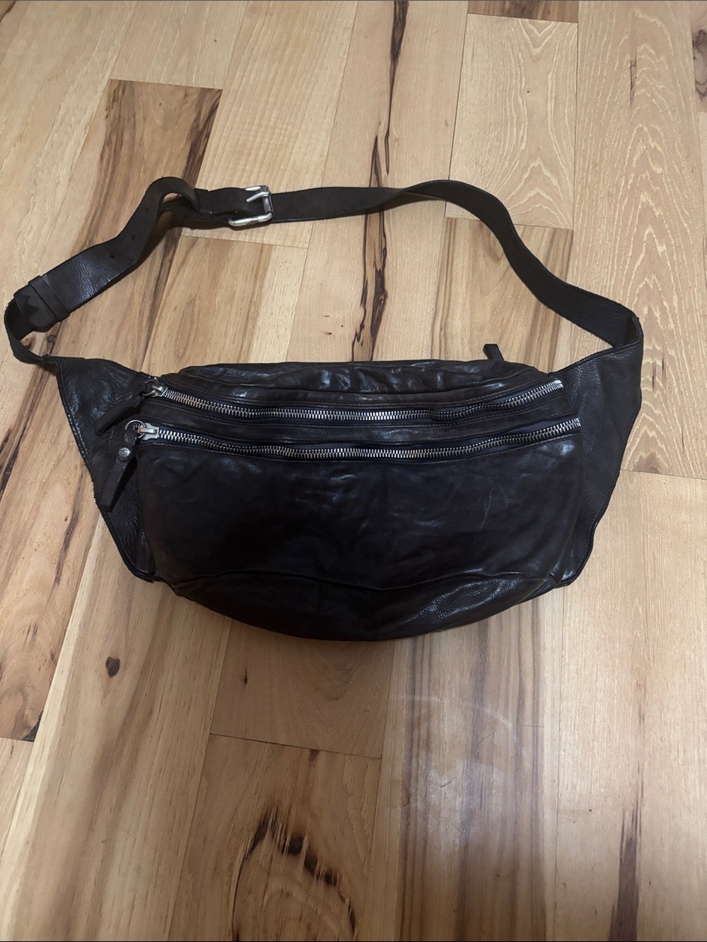 CAMPOMAGGI leather brato double zipper belt bag fanny pack in mocha